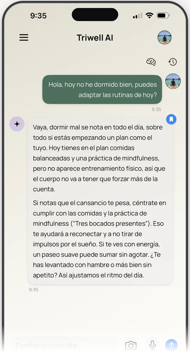 El asistente de Triwell adaptando las rutinas del día tras dormir mal